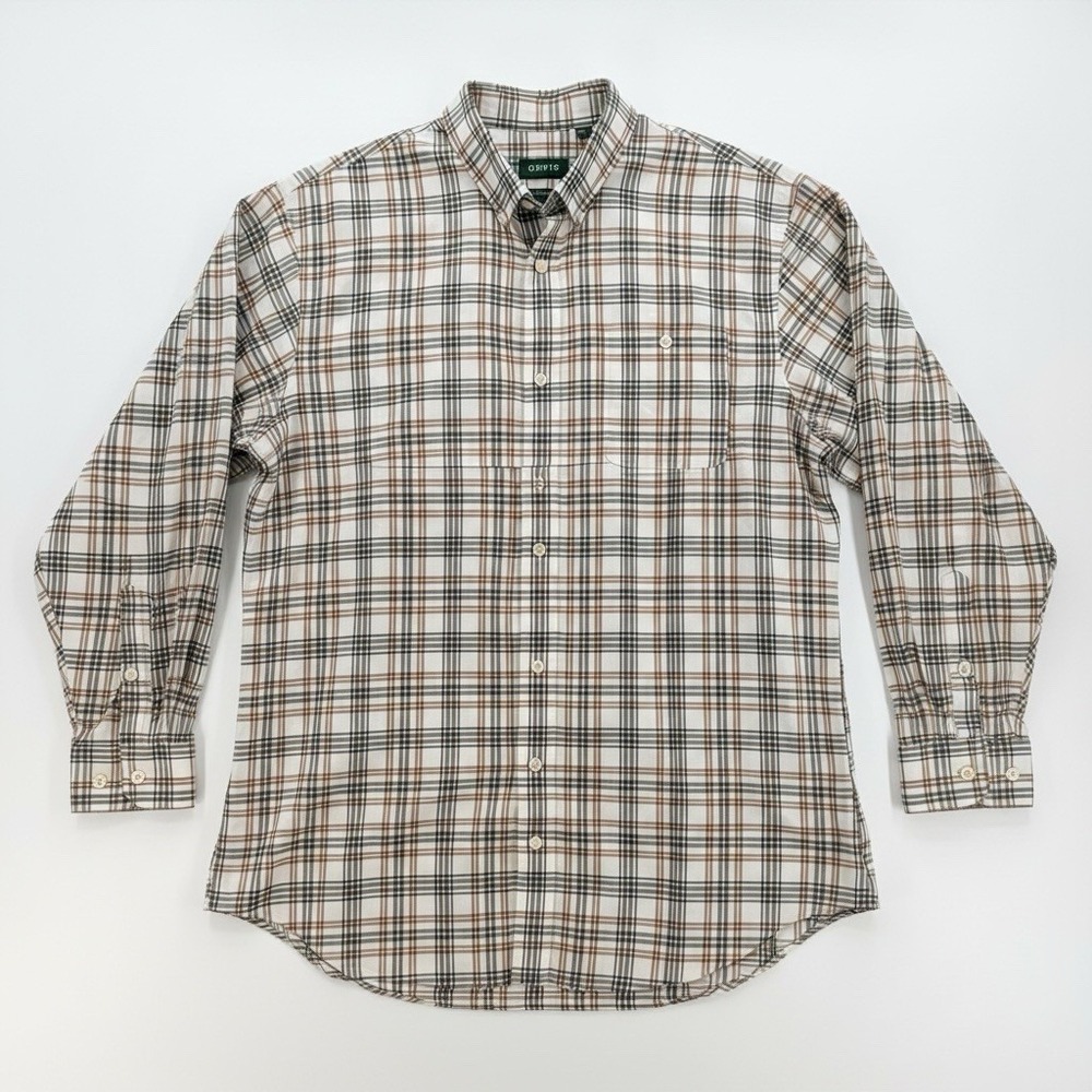 ORVIS Long Sleeve Button Up Green Brown Shirt Long Sleeve Men's Size XXL Tall